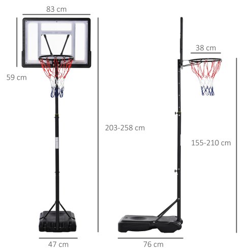 HOMCOM 5-7FT Height Adjustable Basketball Hoop and Stand, Freestanding Portable Basketball Hoop System with Fillable Base, Wheels, for Teens, Juniors, Adults, 1.55-2.1m