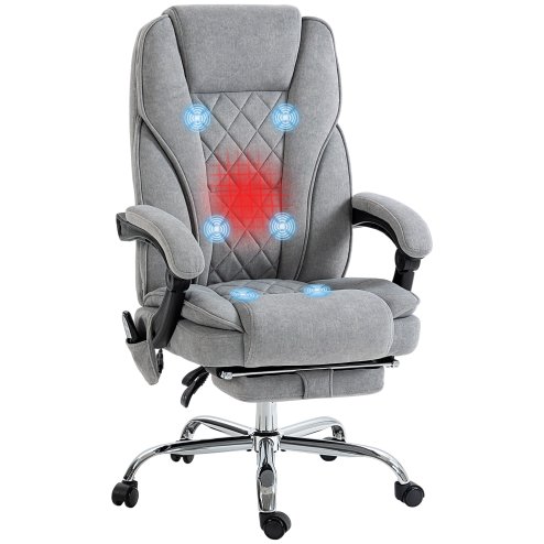 Vinsetto Massage Office Chair with 6 Point Massage and Heat, Desk Chair with Footrest, Reclining Backrest, Swivel Wheels, Adjustable Height, Grey