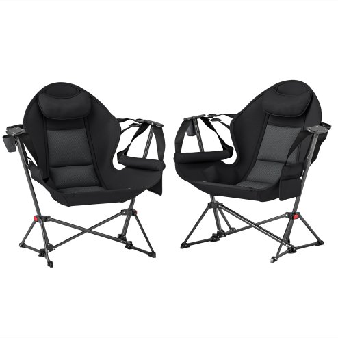 Outsunny Hammock Camping Chair Set of 2, Adjustable Back Swinging Camping Chair Portable Swinging Chair with Cup Holder, Headrest, Padded Seat and Carry Bag for Travel Fishing Hiking, Black Image