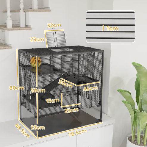 PawHut Hamster Cage with Deep Tempered Glass Bottom, 4 Tier Large Hamster Tank with Hut, Running Wheel, Platforms, Ramps, Food Dish, Water Bottle, for Syrian, Dwarf, Rats, Gerbils, 78.5 x 48.5 x 80cm