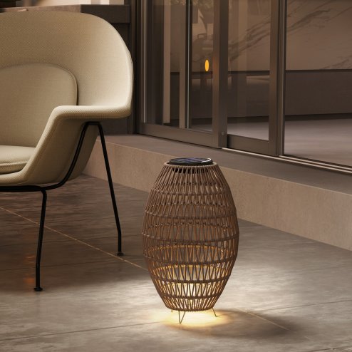Outsunny Rattan Solar Lamp, Garden Solar Lantern with Auto On/Off Light, IP44 Waterproof, Decorative Outdoor Rattan Lamp for Porch, Pathway, Dark Brown Image