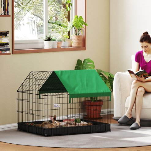 PawHut Rabbit Cage Guinea Pig Playpen Small Animal House for Kitties Puppies, w/ Water Proof Oxford Roof Floor 90 x 75 x 75 cm Image