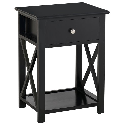 HOMCOM End Table, Sofa Side Table with Drawer X Bar Bottom Storage Shelf, Nightstand Bedside Table for Bedroom or Living Room