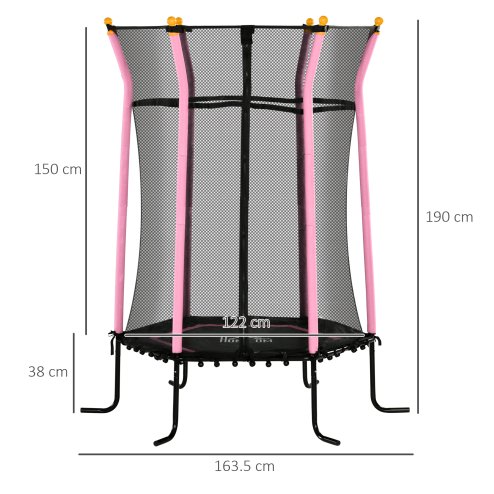 HOMCOM 5.4 FT/ 64 Inch Kids Trampoline With Enclosure Net Mini Indoor Outdoor Trampolines for Child Toddler Age 3-10 Years 