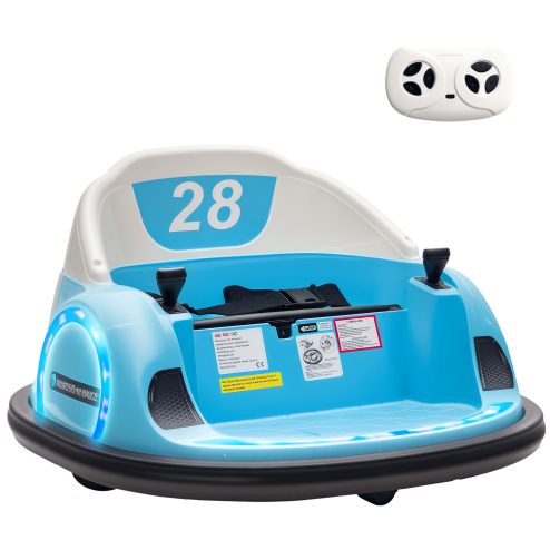 AIYAPLAY Kids Bumper Car, 360 Rotation 12V Waltz Car, Battery Powered Ride-On Toy with Remote Control, Dual Joystick, Music, USB, LED Lights, Horn, for Ages 1.5-5 Years, Blue Image