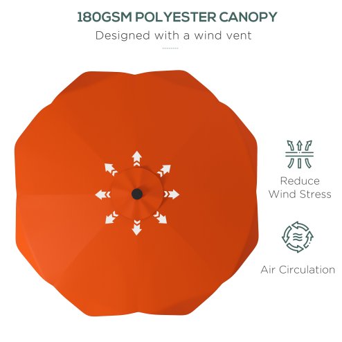 Outsunny 3(m) Garden Parasol Umbrella with 32 Solar LED Lights and Tilt, Outdoor Market Table Umbrella Sun Shade Canopy with Crank, 8 Ribs, Orange