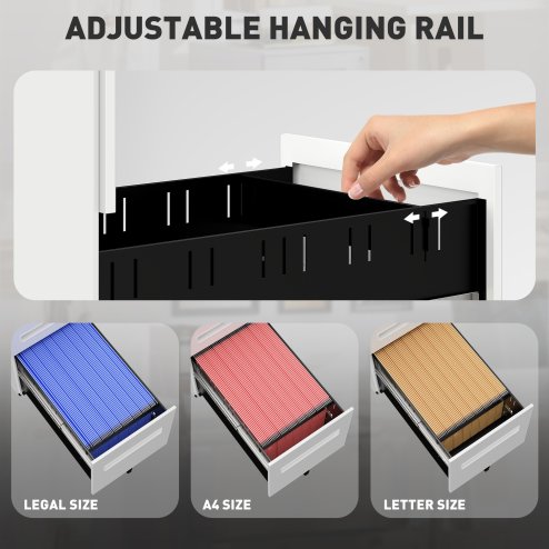 Vinsetto Metal Mobile File Cabinet with Wheels, Lockable 3 Drawer Filing Cabinet for A4, Legal, Letter, Compact Under Desk Storage Unit with Pre-Assembled Body for Home Office, 30 x 43.5 x 60cm, White