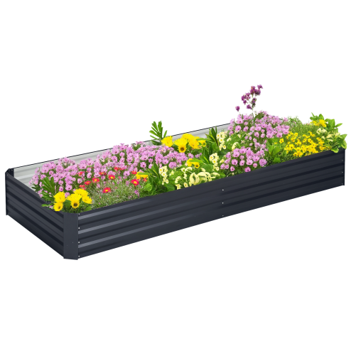 Outsunny 120 x 80cm/241L x 90.5cm Galvanised Raised Garden Bed, Metal Elevated Planter Box with Open Bottom, Outdoor Flower Pot for Growing Flowers, Herbs, Grey
