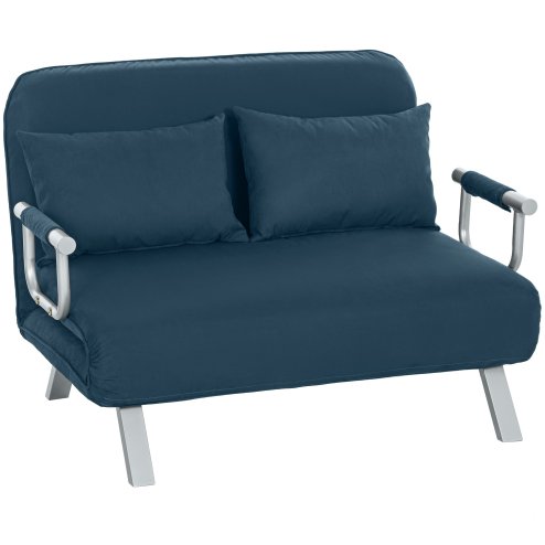 HOMCOM 2 Seater Sofa Bed, Click Clack Convertible Bed Settee, Modern Velvet Feel Fabric Sofa with 2 Cushions for Living Room, Bedroom, Guest Room, Navy Blue