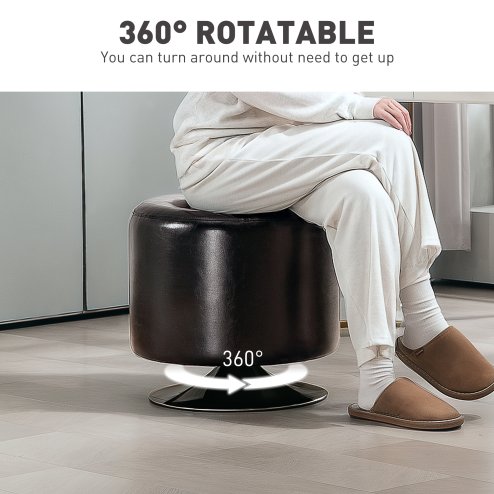 HOMCOM 360 Swivel Foot Stool Round PU Footstool with Thick Sponge Padding and Solid Steel Base