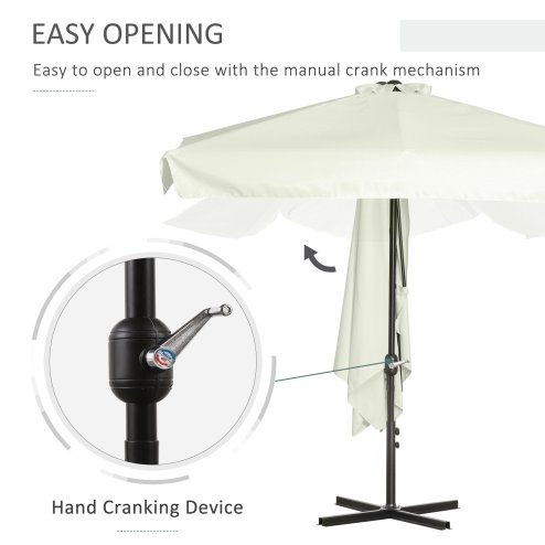 Outsunny 2.3m Half Parasol Semi Round Umbrella Patio Metal Frame Crank Handle for Balcony-- NO BASE INCLUDED, Off-White