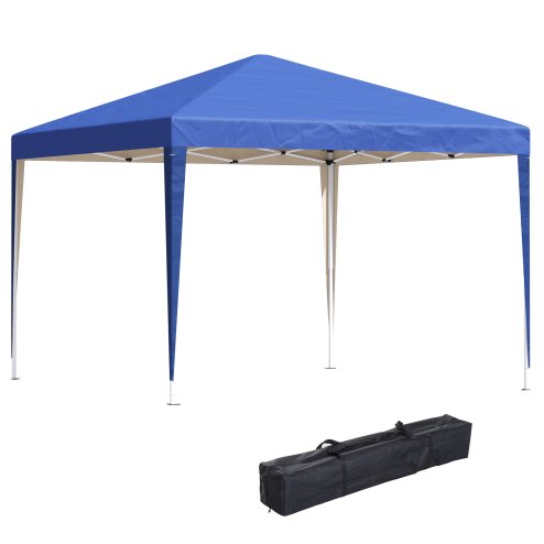 Outsunny 3 x 3M Garden Pop Up Gazebo Height Adjustable Marquee Party Tent Wedding Canopy with Carrying Bag, Blue Image
