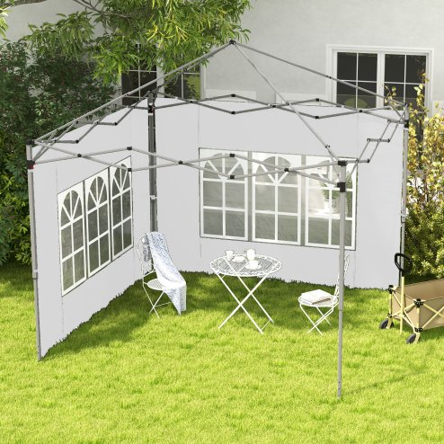 Outsunny Gazebo Side Panels with Window for 3x3(m) or 3x4m Pop Up Gazebo, 2 Pack Sides Replacement, White Image