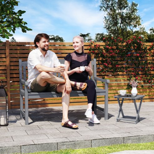 Outsunny 2-Seater Chair, Wooden Garden Bench, Outdoor Patio Loveseat for Porch, Grey