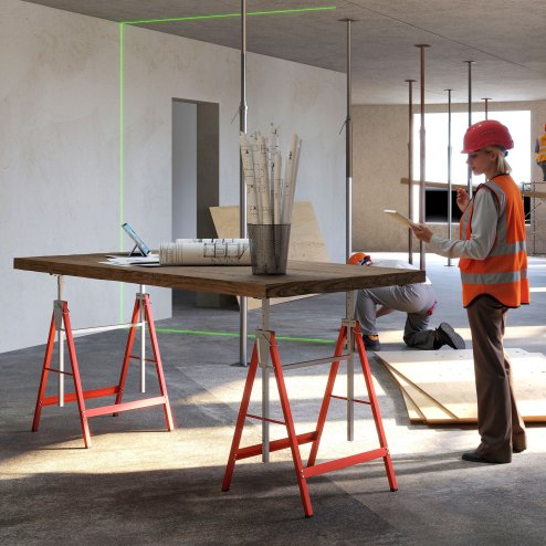 HOMCOM Set of 2 Adjustable Telescopic Builders Trestle, DIY Steel Work Bench Carpenter, Folding Saw Horse Tools Red