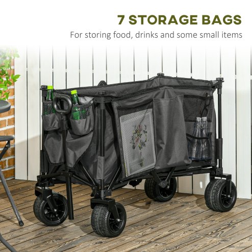 Outsunny Folding Garden Trolley, Cargo Traile on Wheels, Collapsible Camping Trolley, Outdoor Utility Wagon with Steel Frame and Oxford Fabric, Dark Grey