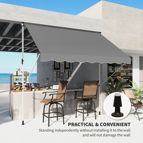 Outsunny Balcony 3 x 1.5m Manual Adjustable Awning, DIY Patio Clamp Awning Canopy, Retractable Shade Shelter Easy to Move for Balcony, Grey