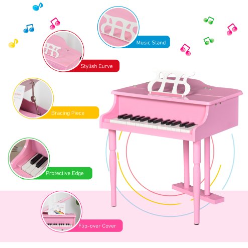 HOMCOM 30 Keys Kids Keyboard Piano Mini Piano Set Grand Piano with Music Stand and Bench Pink