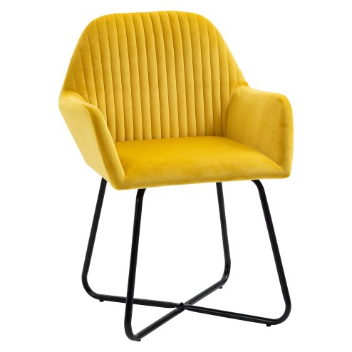 HOMCOM Modern Accent Chair, Velvet-Feel Fabric Upholstered Armchair with Metal Base for Living Room, Yellow Image