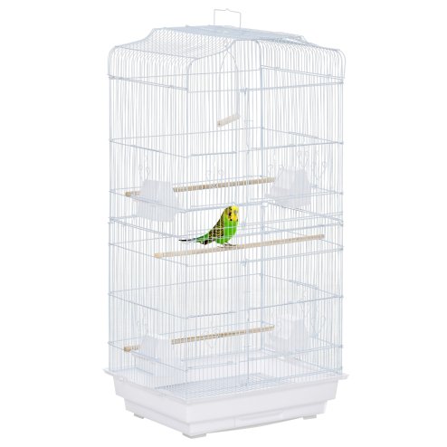 PawHut Bird Cage with Perches, Food Bowls, Swing, Parrot Cage for Budgie, Parakeet, Small Bird, 46.5 x 35.5 x 92cm, White