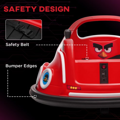 AIYAPLAY Angry Bird Licensed 12V Kids Bumper Car, 360 Rotation Waltzer Car with Joysticks, Remote Control, Music USB LED Lights, for 3-5 Years Old - Red
