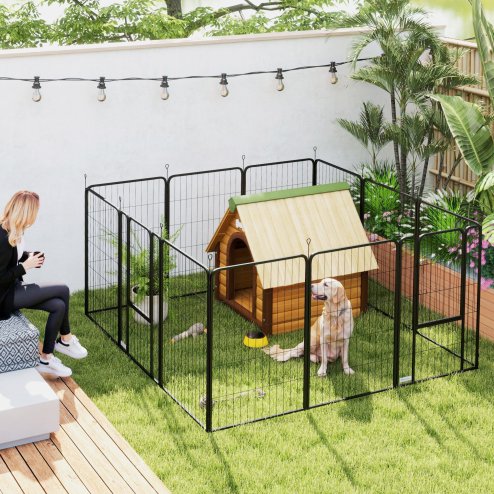 PawHut Dog Pen, 12 Panel Puppy Pen, Steel Dog Playpen, for Medium Breeds, 100cm Tall, Black