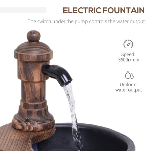 Outsunny Barrel Patio Water Fountain Wood Garden Decorative Ornament Water Feature w/ Electric Pump