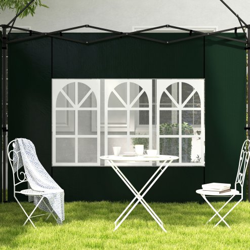Outsunny Gazebo Side Panels with Window for 3x3(m) or 3x6m Gazebo Canopy, 2 Pack Sides Replacement, Green