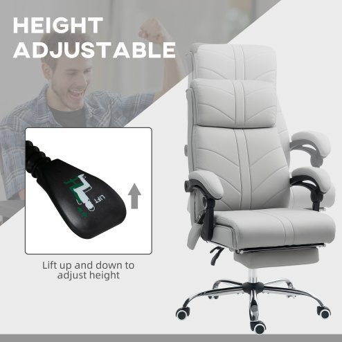 Vinsetto Office Chair with 4-point Vibration Massage and Heat, PU Leather High Back Recliner Desk Chair with Adjustable Height, Armrest, Footrest, Swivel Computer Chair for Home, Light Grey