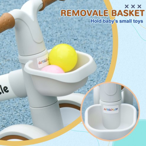 AIYAPLAY Kids Balance Bike for 1-3 Years Old, No Pedal Toddler Balance Bike with Adjustable Seat, Silent Wheels, Training Bike for Boys and Girls, White