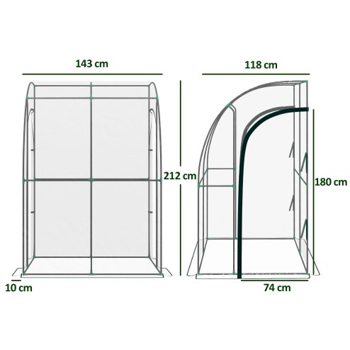 Outsunny Walk-In Greenhouse with Zipped Roll Up Doors, Lean-to Small Greenhouse with Plastic Cover and Sloping Top for Flowers, Vegetables and Herbs, 143cm x 118cm x 212cm, Clear