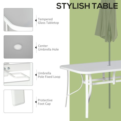 Outsunny 7 Piece Garden Dining Set with Dining Table and Chairs, 6 Seater Outdoor Furniture with Parasol Hole for Deck and Balcony, Grey