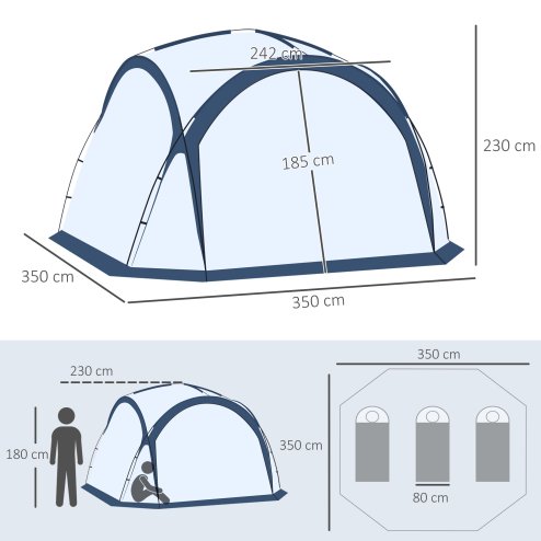Outsunny Dome Tent for 6-8 Person, Camping Tent with 4 Zipped Mesh Doors, Removable Polyester Cloth, Lamp Hook, Portable Carry Bag, Screen House, White and Blue