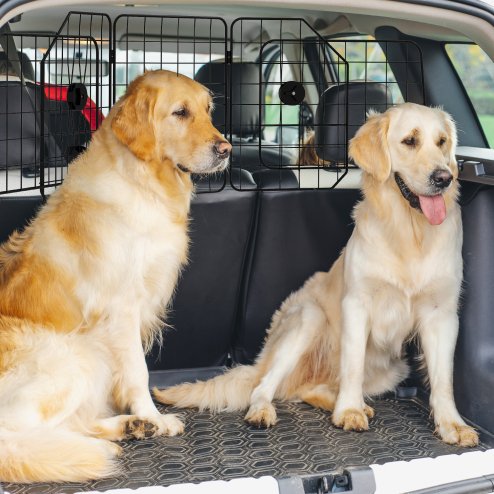 PawHut Dog Guard for SUVs, Vehicles, Vans, Car Barrier with Adjustable Width, Foldable Headrest, Mesh Dog Guard for Travel, Black