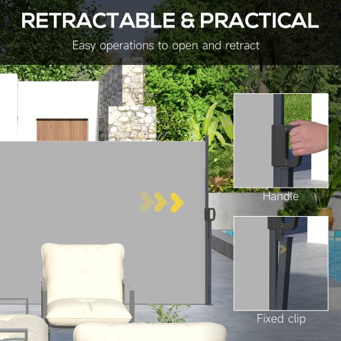 Outsunny Retractable Side Awning, Garden Privacy Screen Divider, Full Cassette Wind Breaker for Hot Tub, Balcony, Terrace, Pool, 400 x 180cm, Light Grey