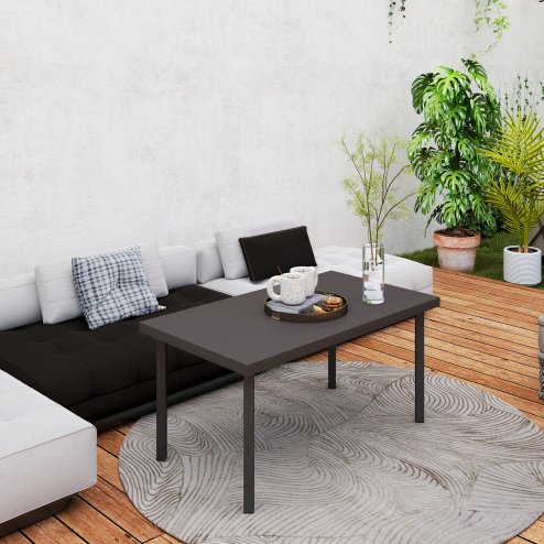 Outsunny Metal Garden Coffee Table, Rectangular Outdoor Side Table with Woodgrain Tabletop, Foot Pads for Outside, Garden, Balcony, Porch, 95 x 55 x 46cm, Brown