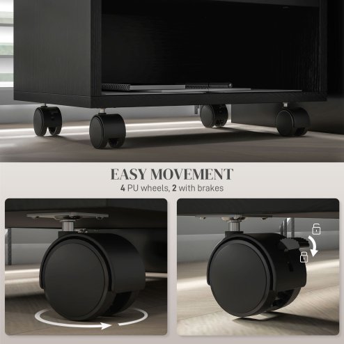 HOMCOM 2-Tier Printer Stand with Storage, Under Desk Printer Cart on Wheels with 3 Compartments, Desktop Printer Table for Home Office, Black