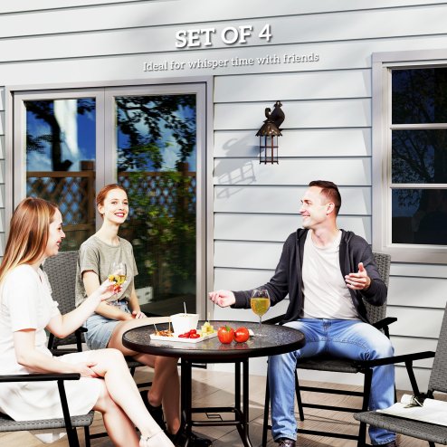 Outsunny Folding Garden Chairs Set of 4, PE Rattan Garden Dining Chairs with Armrests, High Back and Steel Frame, Weather Resistant Outdoor Dining Furniture for Patio, Balcony, Grey