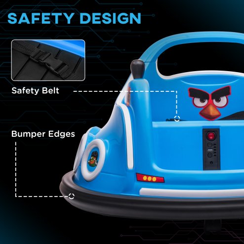 AIYAPLAY Angry Bird Licensed 12V Kids Bumper Car, 360 Rotation Waltzer Car with Joysticks, Remote Control, Music USB LED Lights, for 3-5 Years Old - Blue