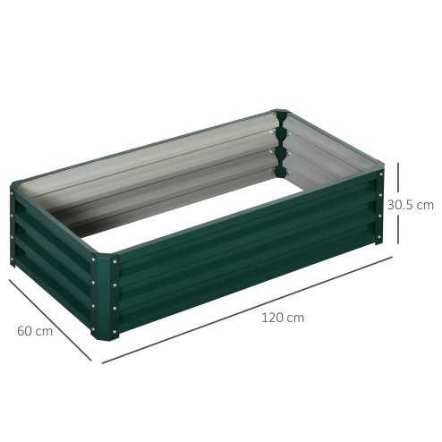 Outsunny 216L Rectangle Raised Garden Bed Box with Weatherized Steel Frame for Vegetables, Flowers and Herbs, 120 x 60 x 30.5cm, Green