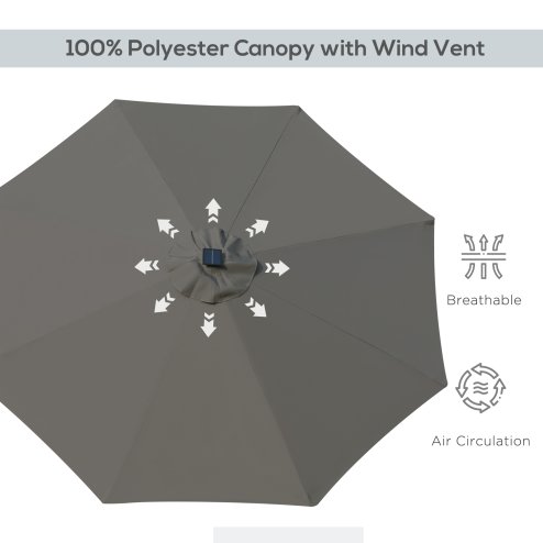 Outsunny 2.7m Patio Garden Umbrella Outdoor Parasol Outdoor Market Table Umbrella with Tilt Crank and 24 LEDs Lights (Grey)