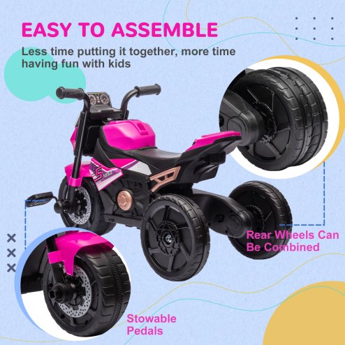 AIYAPLAY 3 in 1 Baby Trike, Tricycle, Balance Bike, Sliding Car, for ages 18-36 Months, 3-Wheel Motorcycle Design Ride On, Tricycle for Boys and Girls, with Headlights, Music, Horn - Pink