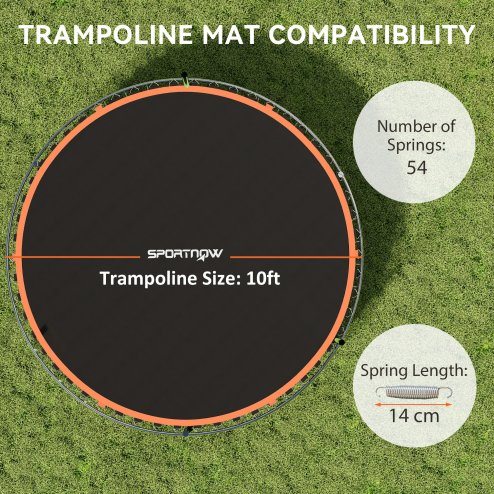 SPORTNOW Trampoline Replacement Mat with Eight Rows of Stitching, Spring Pull Tool, 54 V-Hooks, for 10ft Trampoline, Using 14cm Springs, Trampoline Jumping Mat, Orange