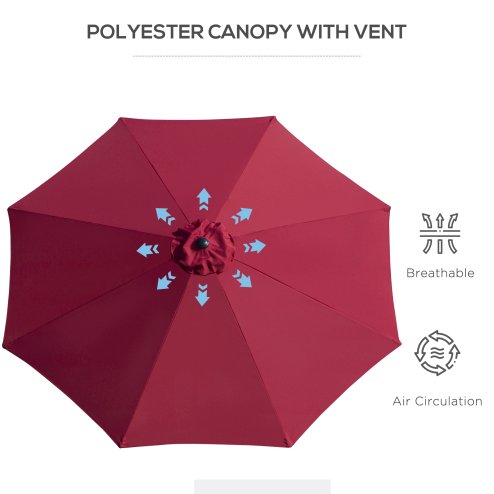 Outsunny 3(m) Garden Parasol Umbrellas, Outdoor Sun Shade with 8 Ribs, Tilt and Crank Handle for Balcony, Bench, Garden, Wine Red