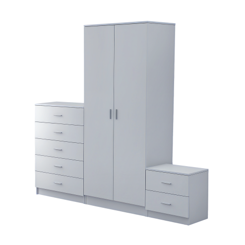HOMCOM High Gloss 3 Piece Trio Bedroom Furniture Set Wardrobe + Chest Of Drawer + Bedside White