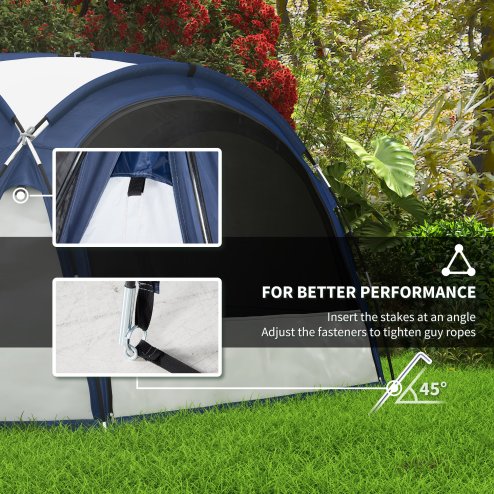 Outsunny Dome Tent for 6-8 Person, Camping Tent with 4 Zipped Mesh Doors, Removable Polyester Cloth, Lamp Hook, Portable Carry Bag, Screen House, White and Blue