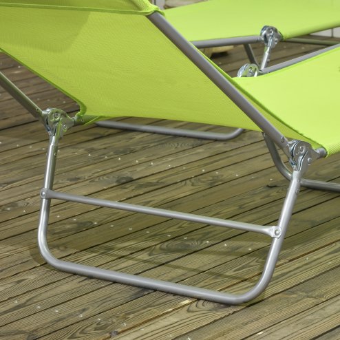 Outsunny Set of 2 Outdoor Foldable Sun Loungers, Adjustable Backrest Garden Recliner Sun Lounger Chair with Headrest Pillow, Green
