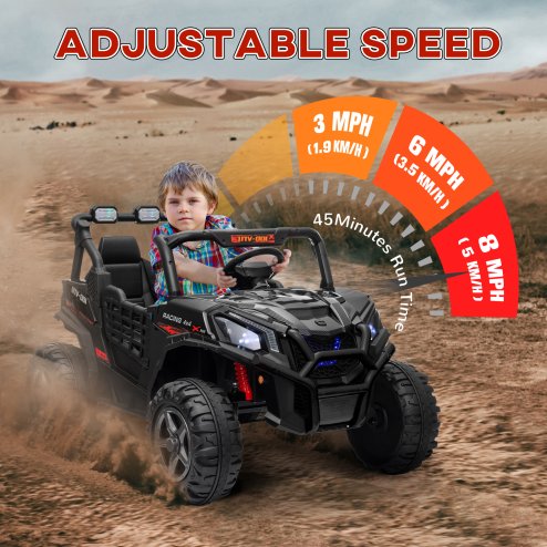 AIYAPLAY Kids Electric Ride on Car 2-Seater, 24V Truck UTV with Remote Control, Suspension System, LED Lights, Horn, Music, for 3-8 Years, Black