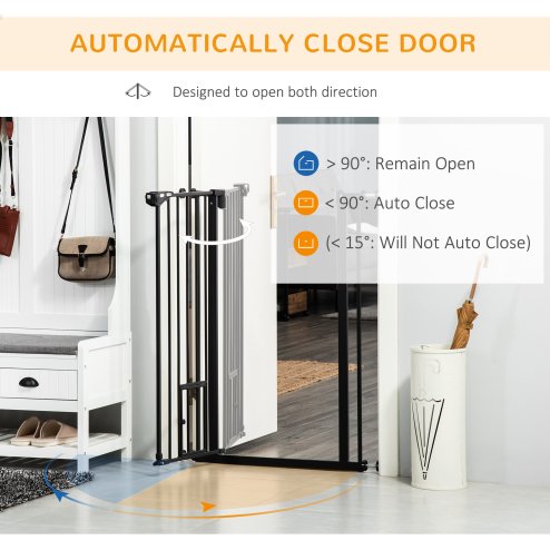 PawHut Extra Tall Dog Gate with Cat Flap, Pet Safety Gate for Doorways Stairs with Auto Close Double Locking, 104 cm Tall 74-101 cm Wide, Black