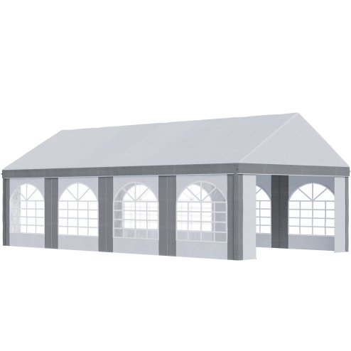Outsunny 8 x 4m Galvanised Party Tent, Marquee Gazebo with Sides, Eight Windows and Double Doors, for Parties, Wedding and Events Image